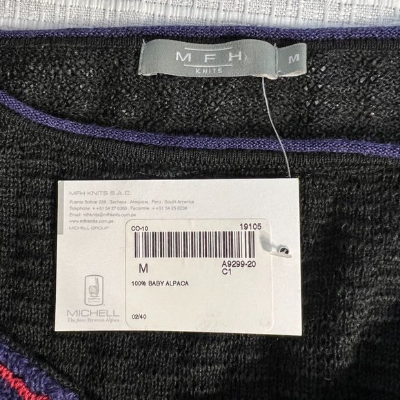 MFH Knits Sweater Womens Medium Black 100% Baby Alpaca Multicolor Open Knit Top - Picture 11 of 13